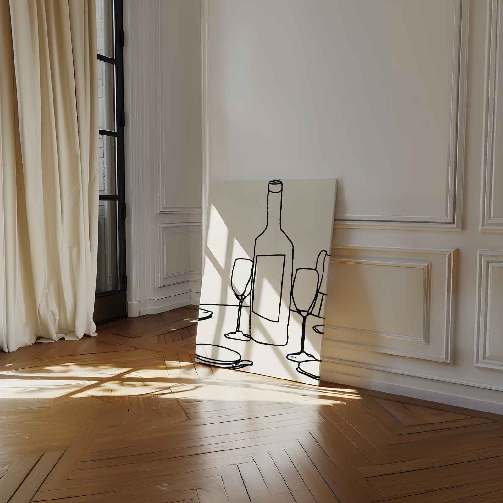 Minimalistisch Tafereel van Wijn en Glazen Kunstwerk-canvas-dibond-plexiglas-wanddecoratie-WallArtistic