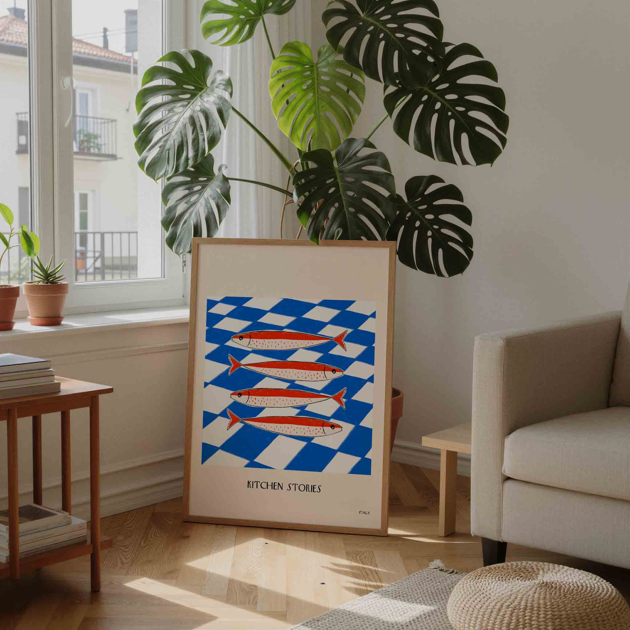 Vissen op blauw wit Poster