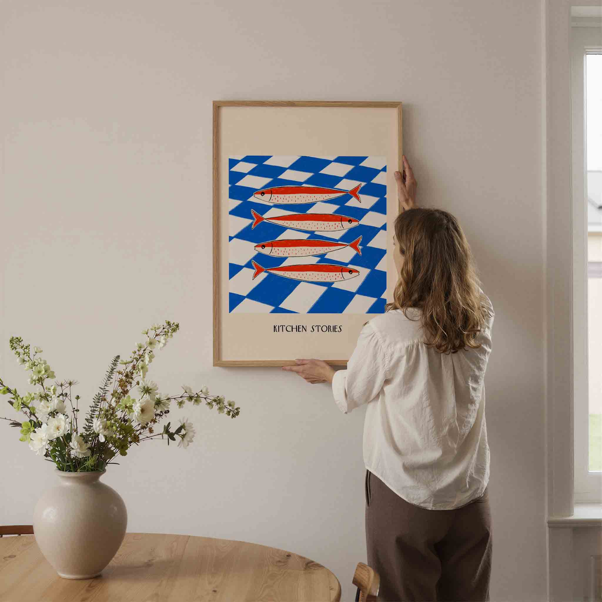 Vissen op blauw wit Poster
