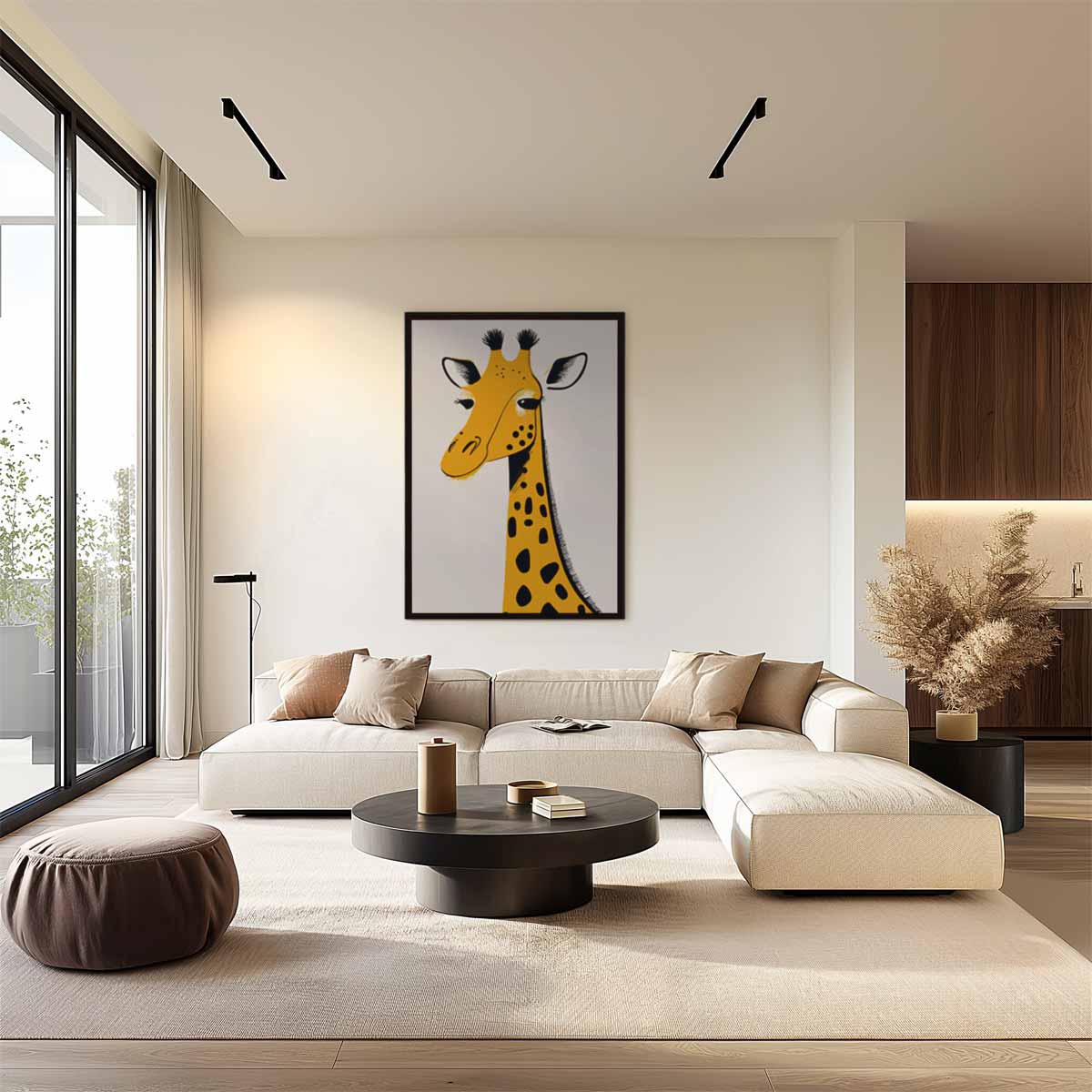 Elegante Giraffe Portret Kunstwerk-canvas-dibond-plexiglas-wanddecoratie-WallArtistic