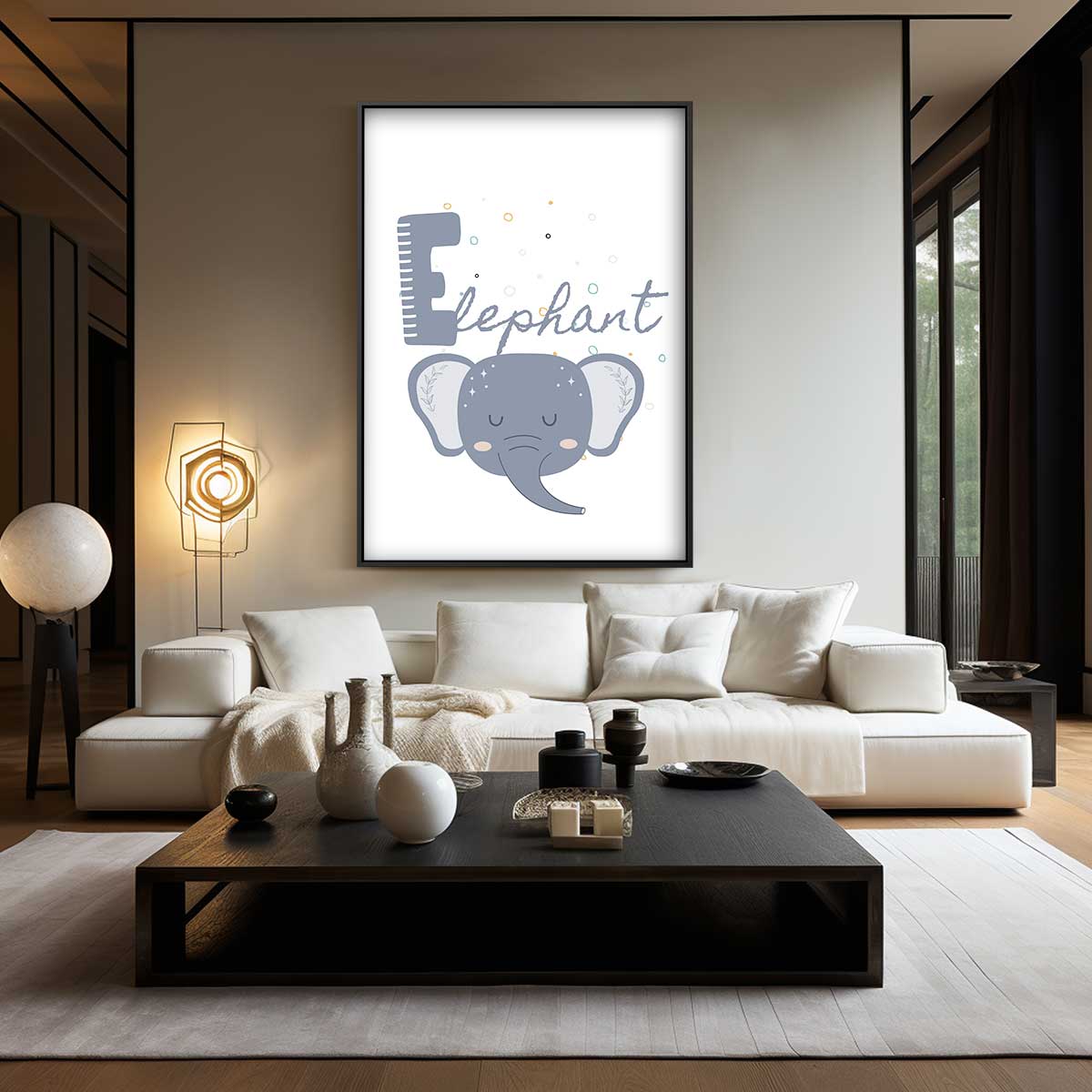 Dromerige Olifant Illustratie Kunstwerk-canvas-dibond-plexiglas-wanddecoratie-WallArtistic