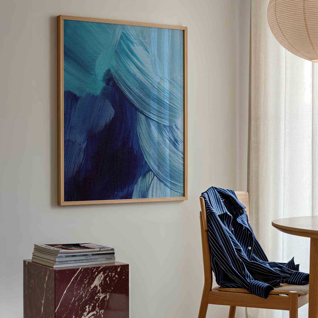Blauwe penseelstreken Poster