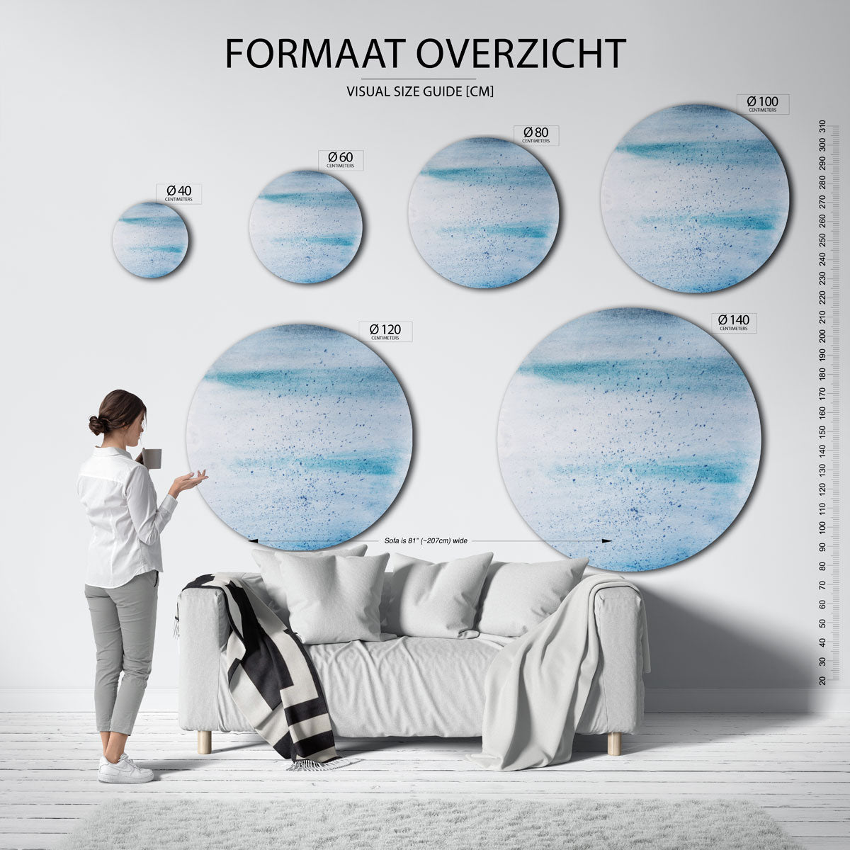Blauwe tinten Muurcirkel