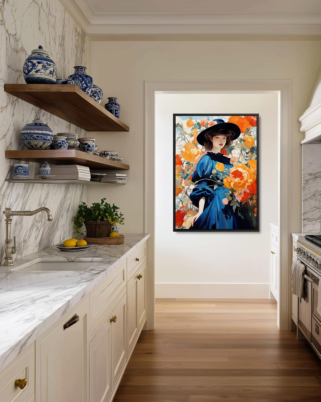 Vrouw met bloemen Kunstwerk