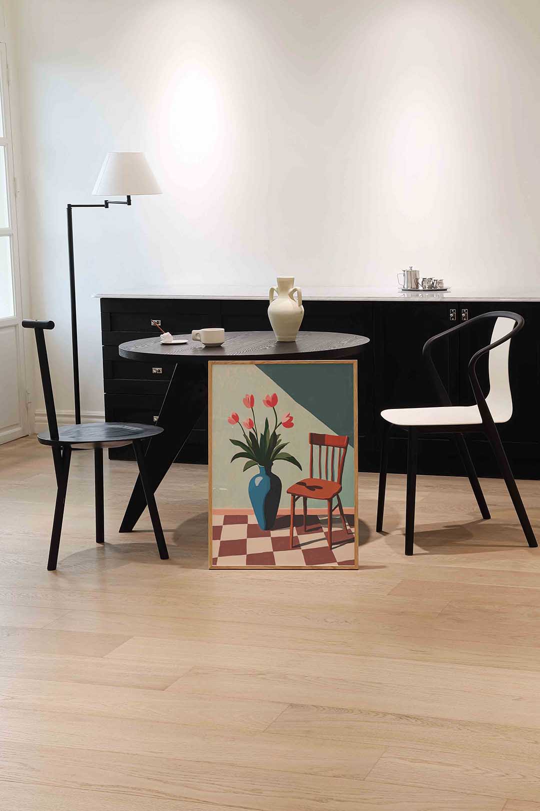 Bloemen en stoel Poster