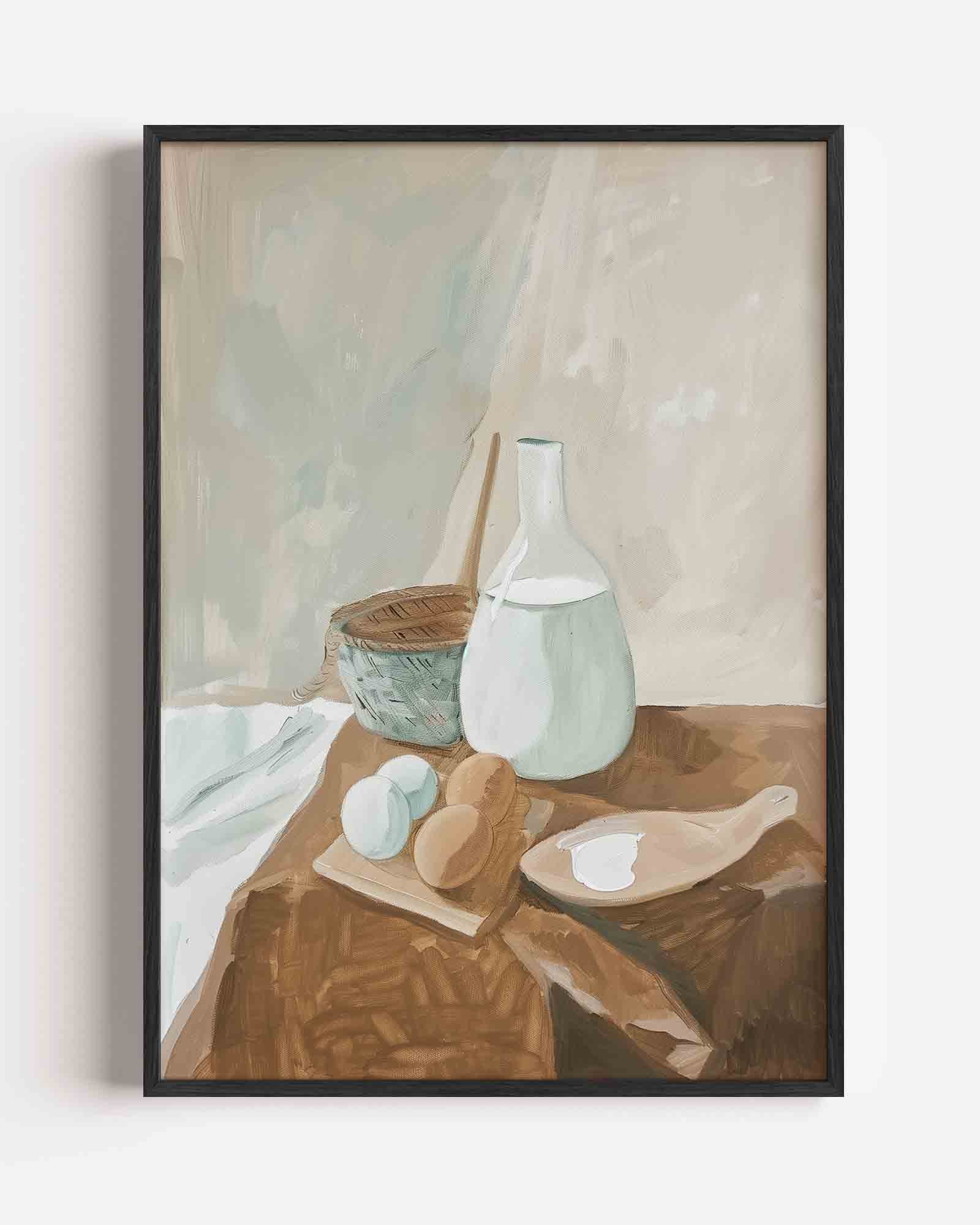 Stilleven met eieren en kruik Poster