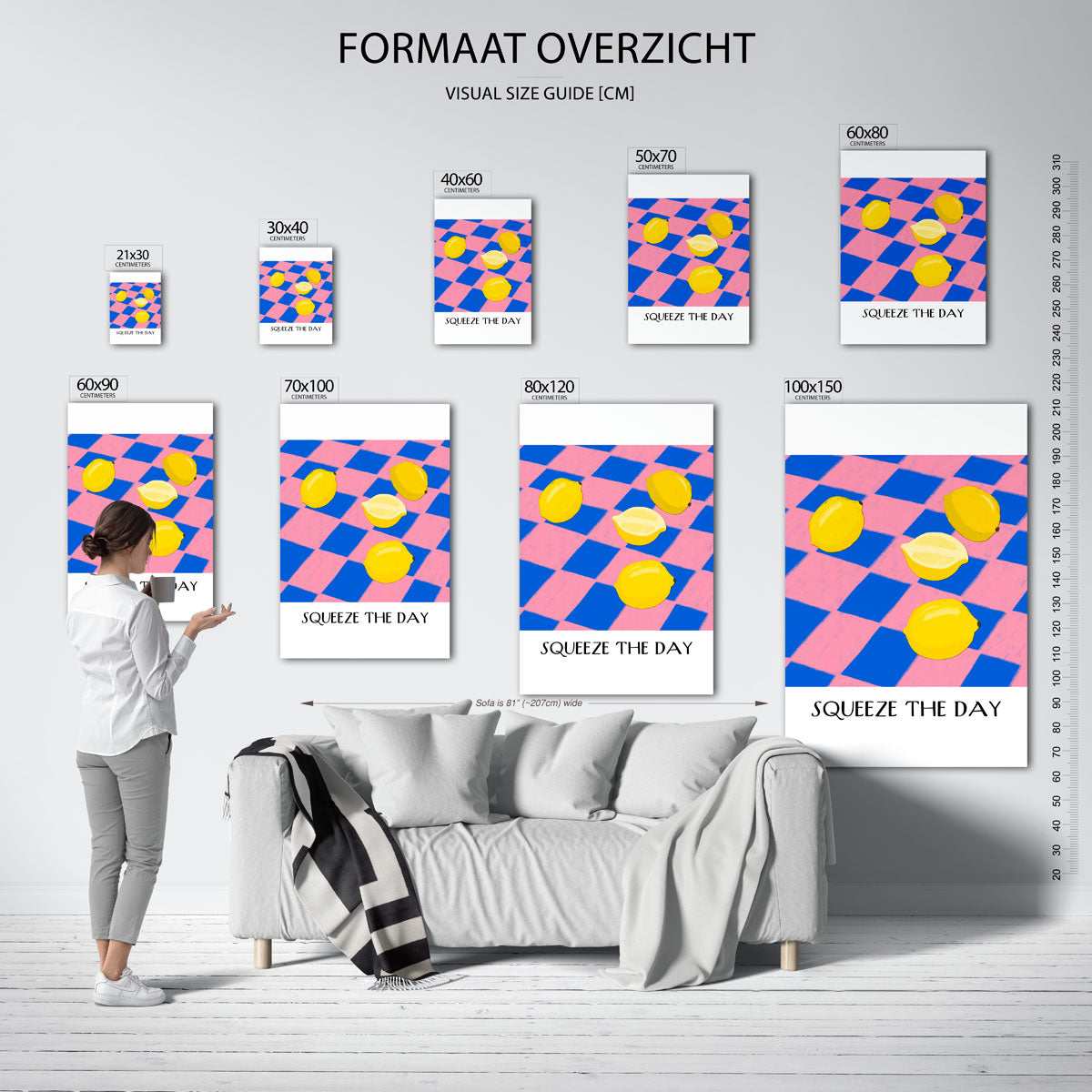 Citroenen op geruit patroon Poster