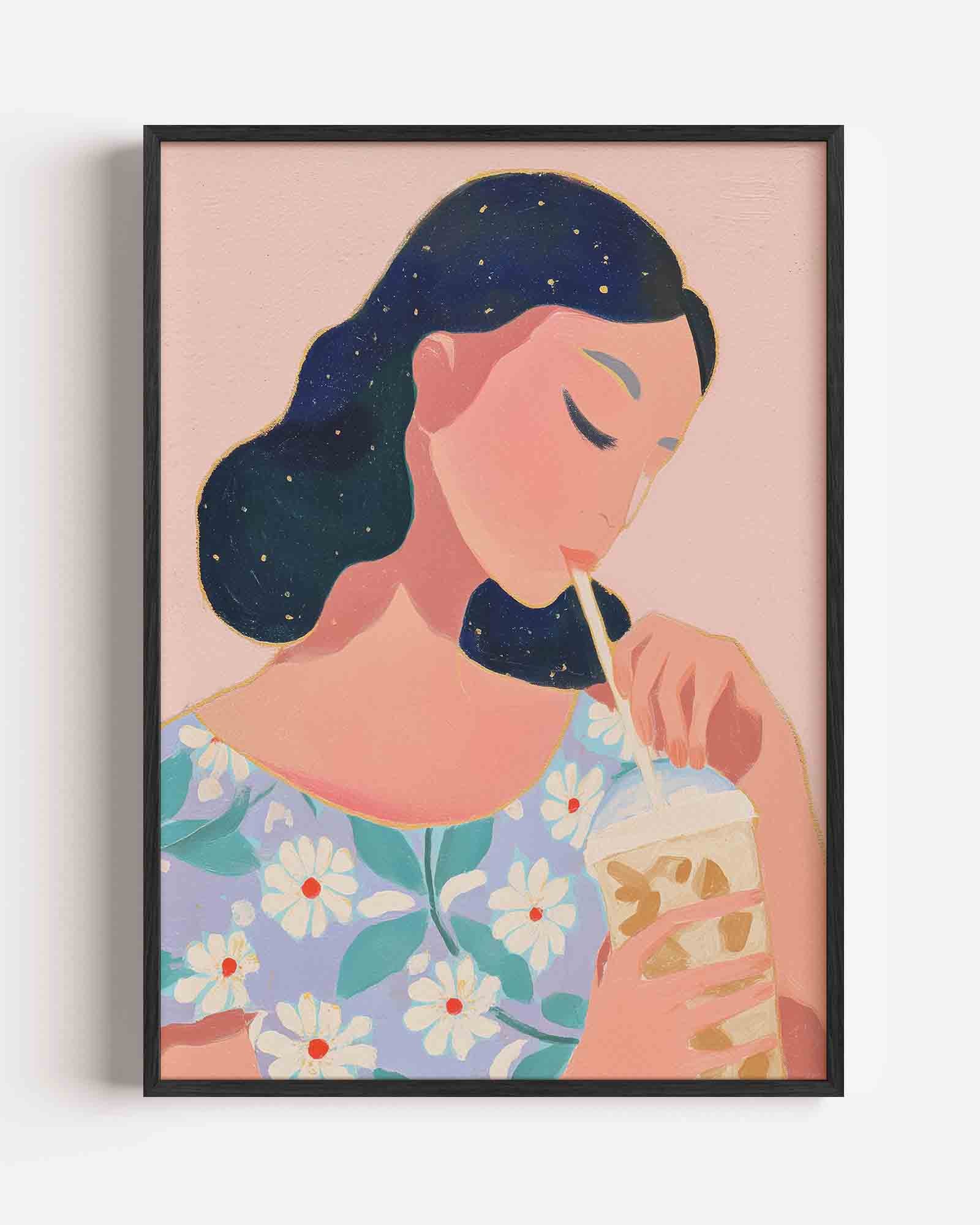 Vrouw met drankje Poster