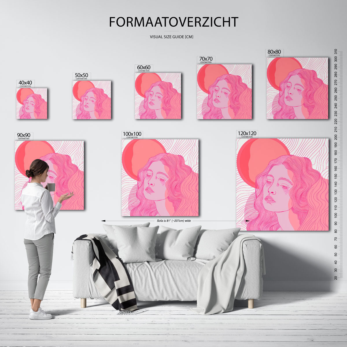 Vrouwelijk gezicht met golvende lijnen Poster