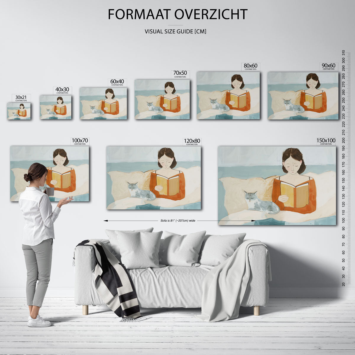 Lezende vrouw met kat Poster