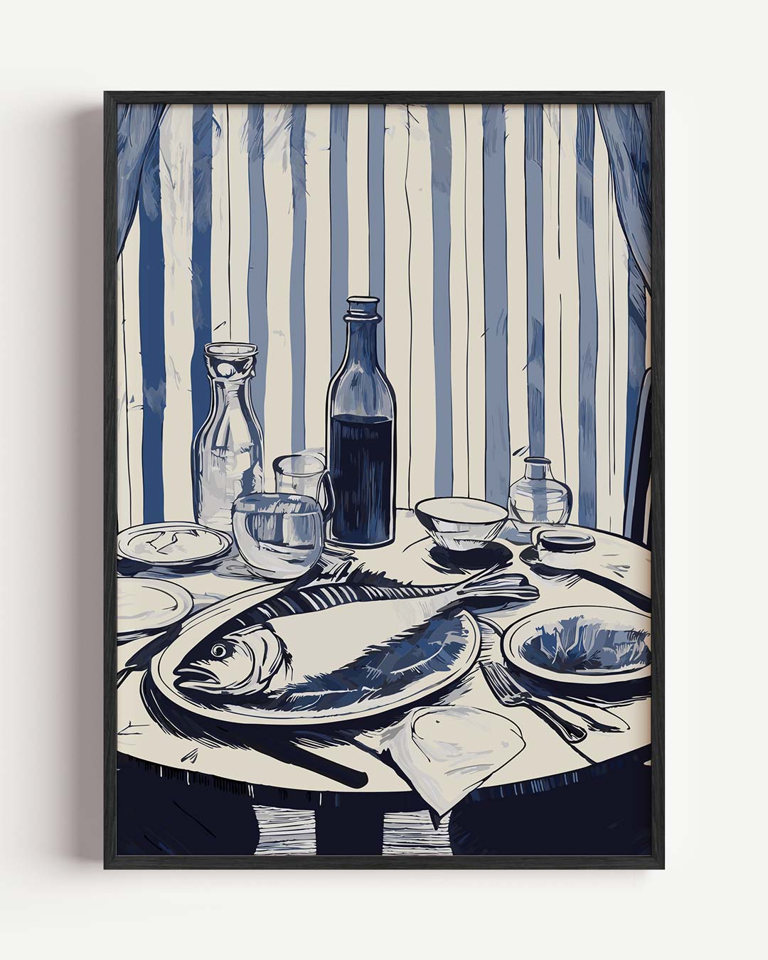Elegante Tafelscène in Blauwtinten Poster-WallArtistic