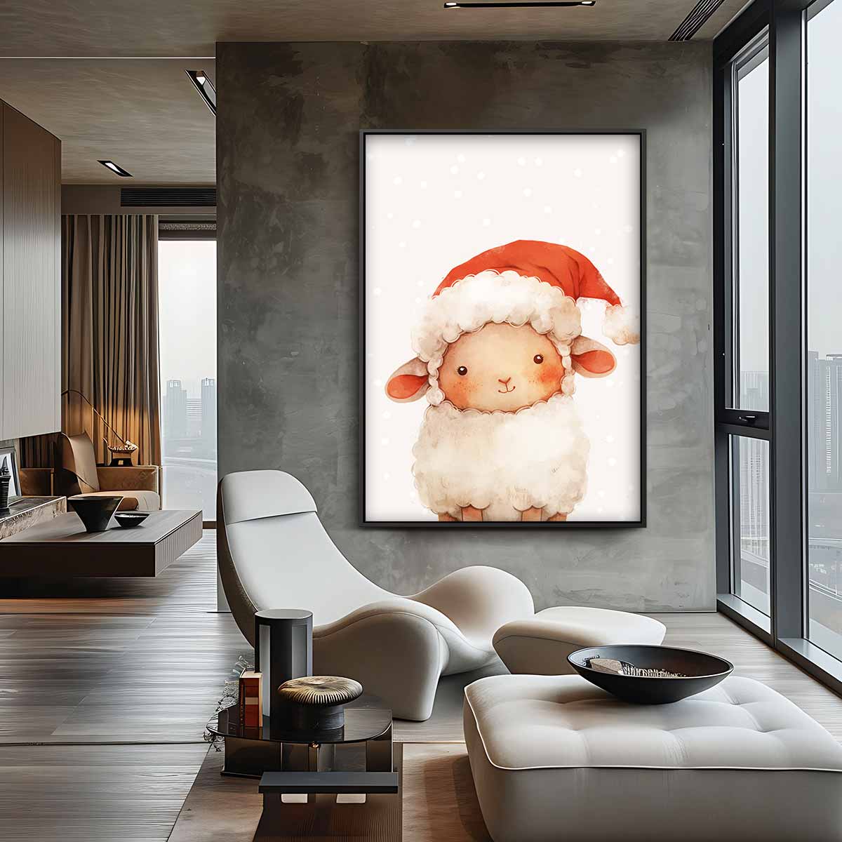 Schattig Kerstlammetje Illustratie Kunstwerk-canvas-dibond-plexiglas-wanddecoratie-WallArtistic