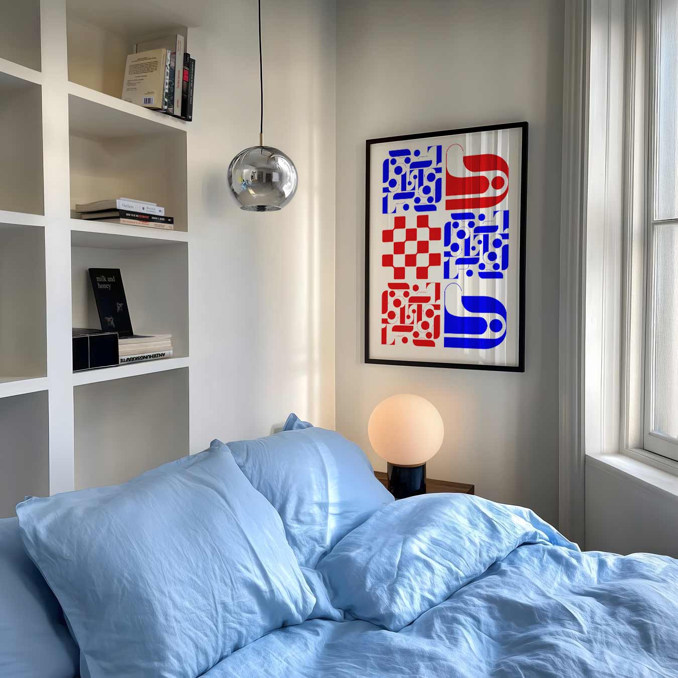 Retro Geometrische Rood-Blauwe Poster-WallArtistic