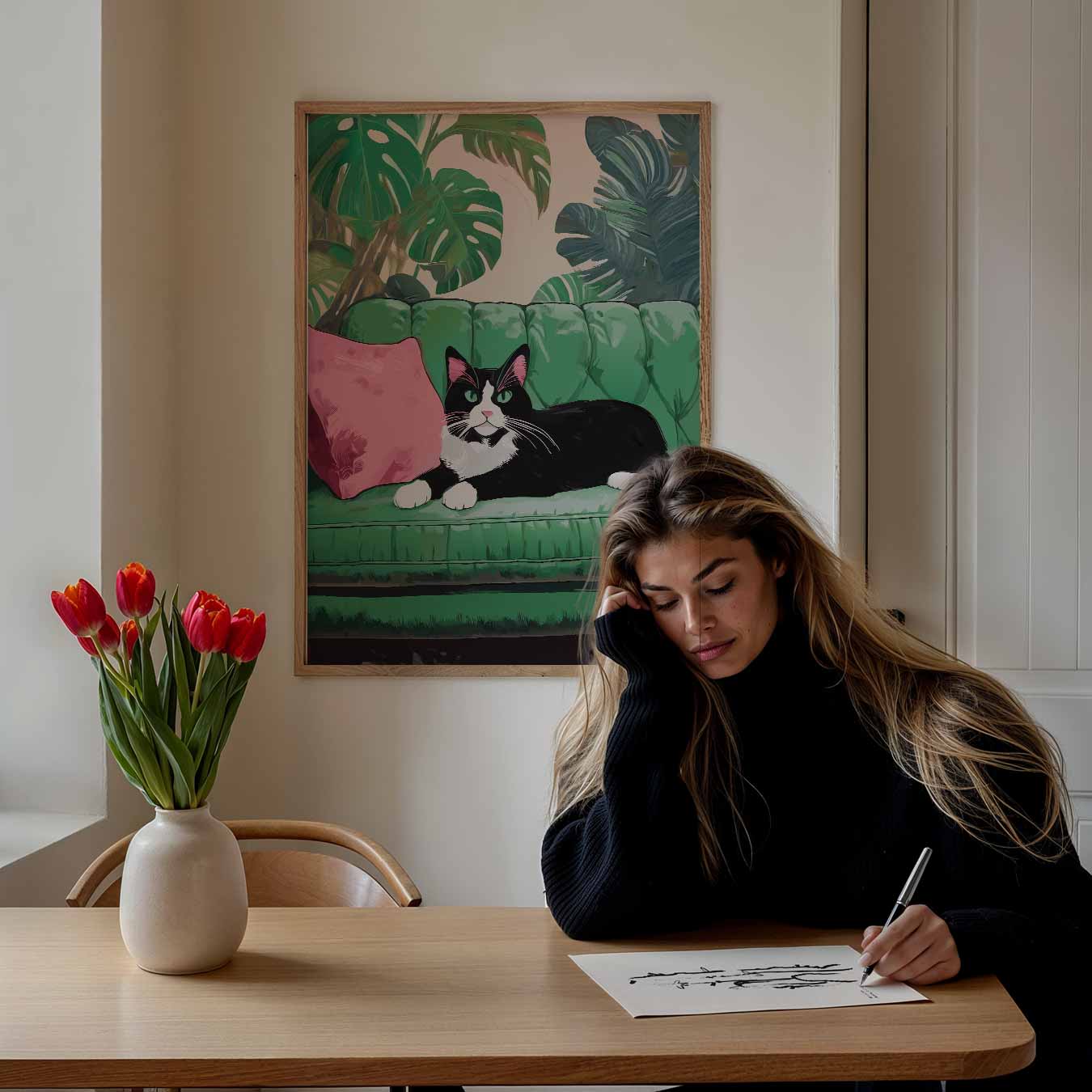 Kat op de Bank Poster-WallArtistic