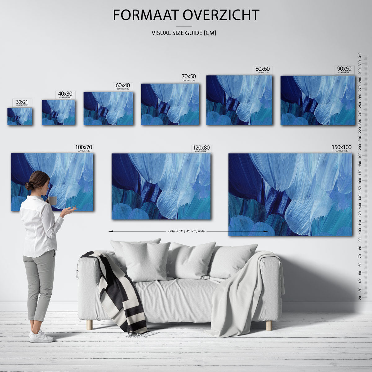 Blauwe penseelstreken Poster