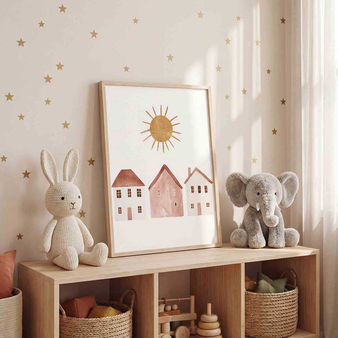 Zon en huizen Poster
