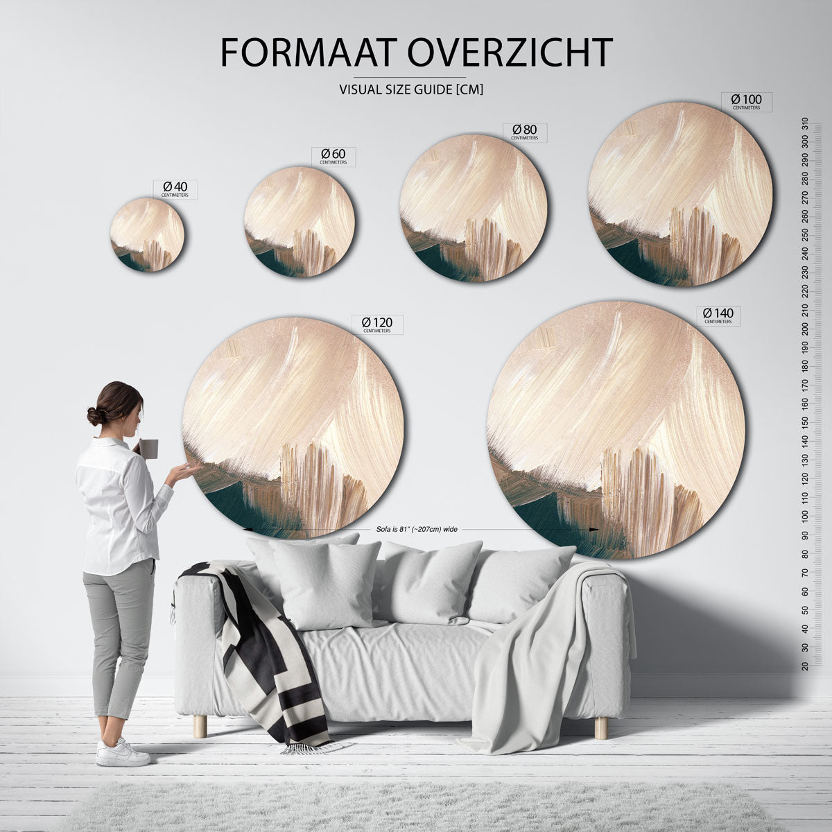 Beige en bruine penseelstreken Muurcirkel