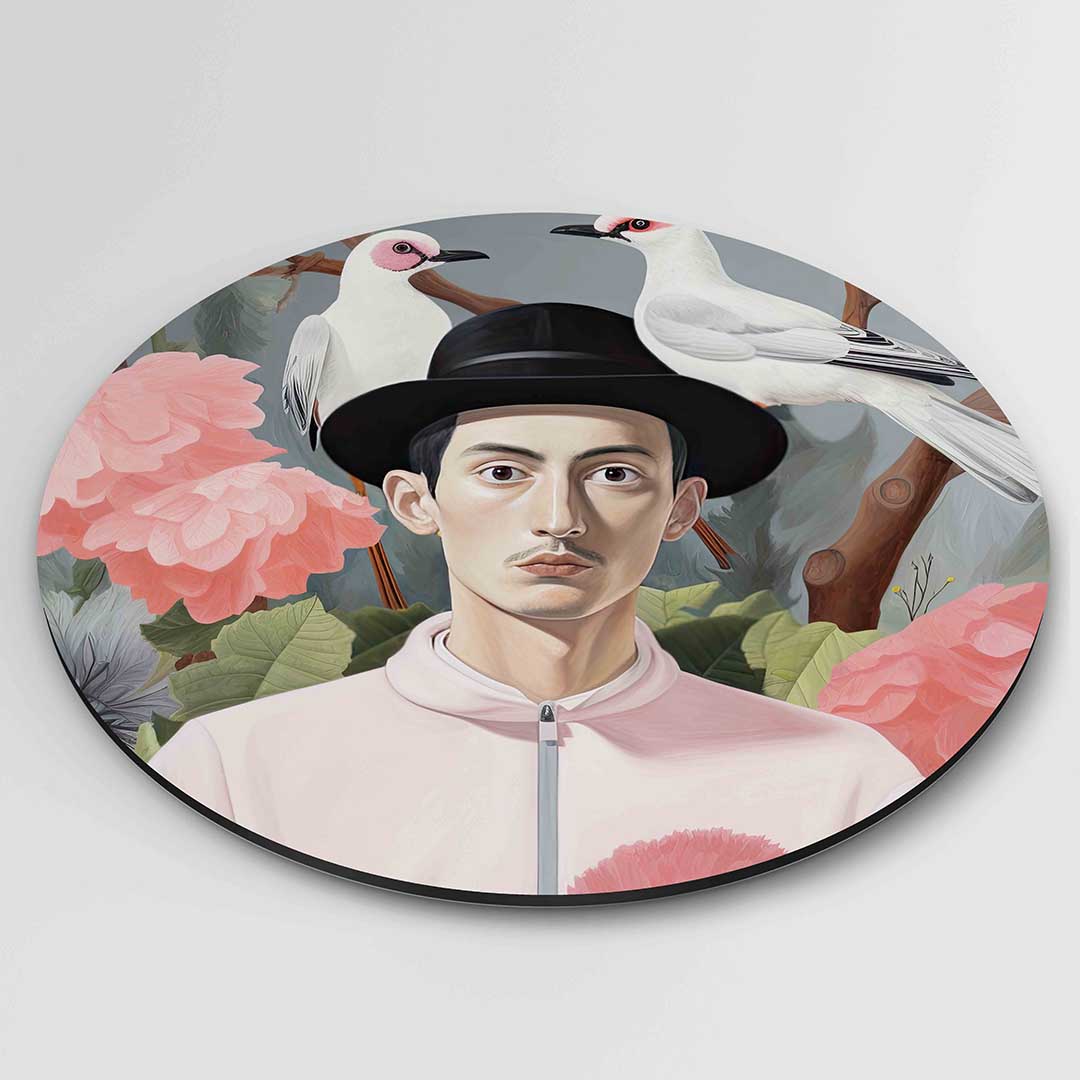Portret met vogels en bloemen Muurcirkel