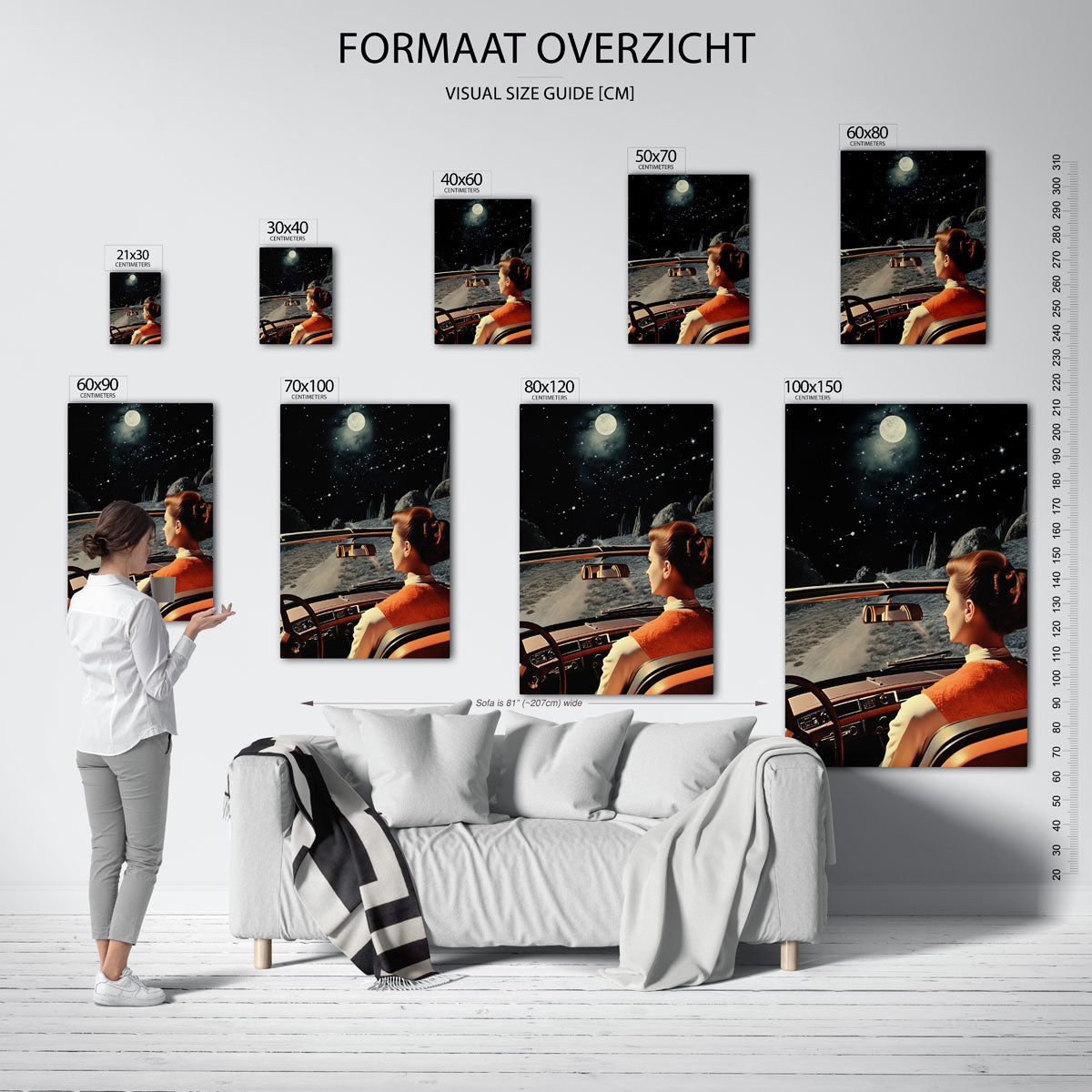 Vrouw in auto onder sterrenhemel Poster