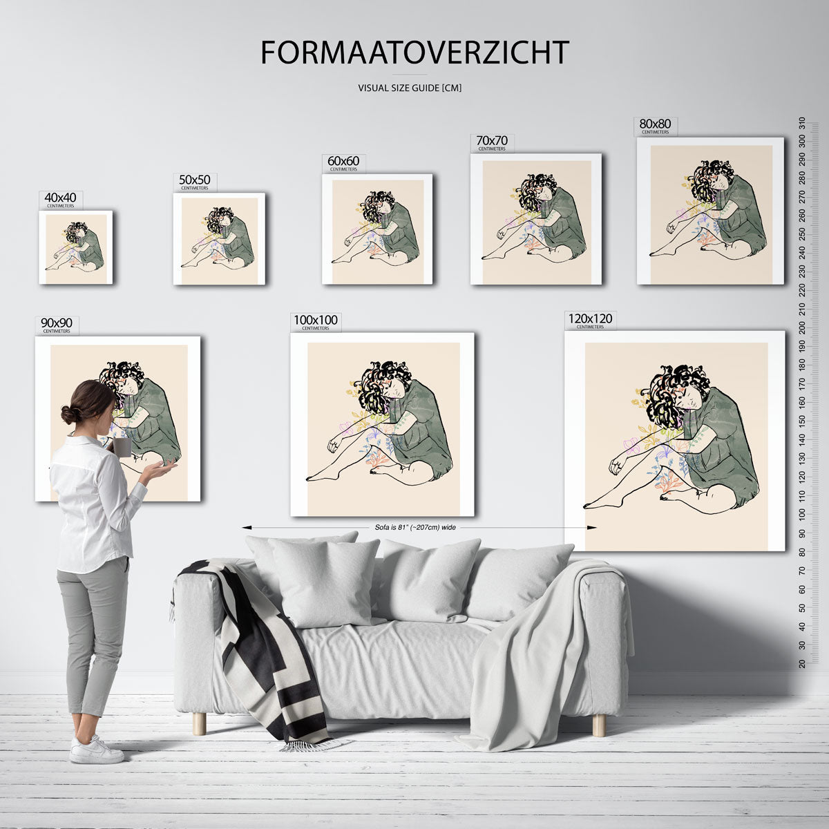 Zittende figuur met bloemen Poster