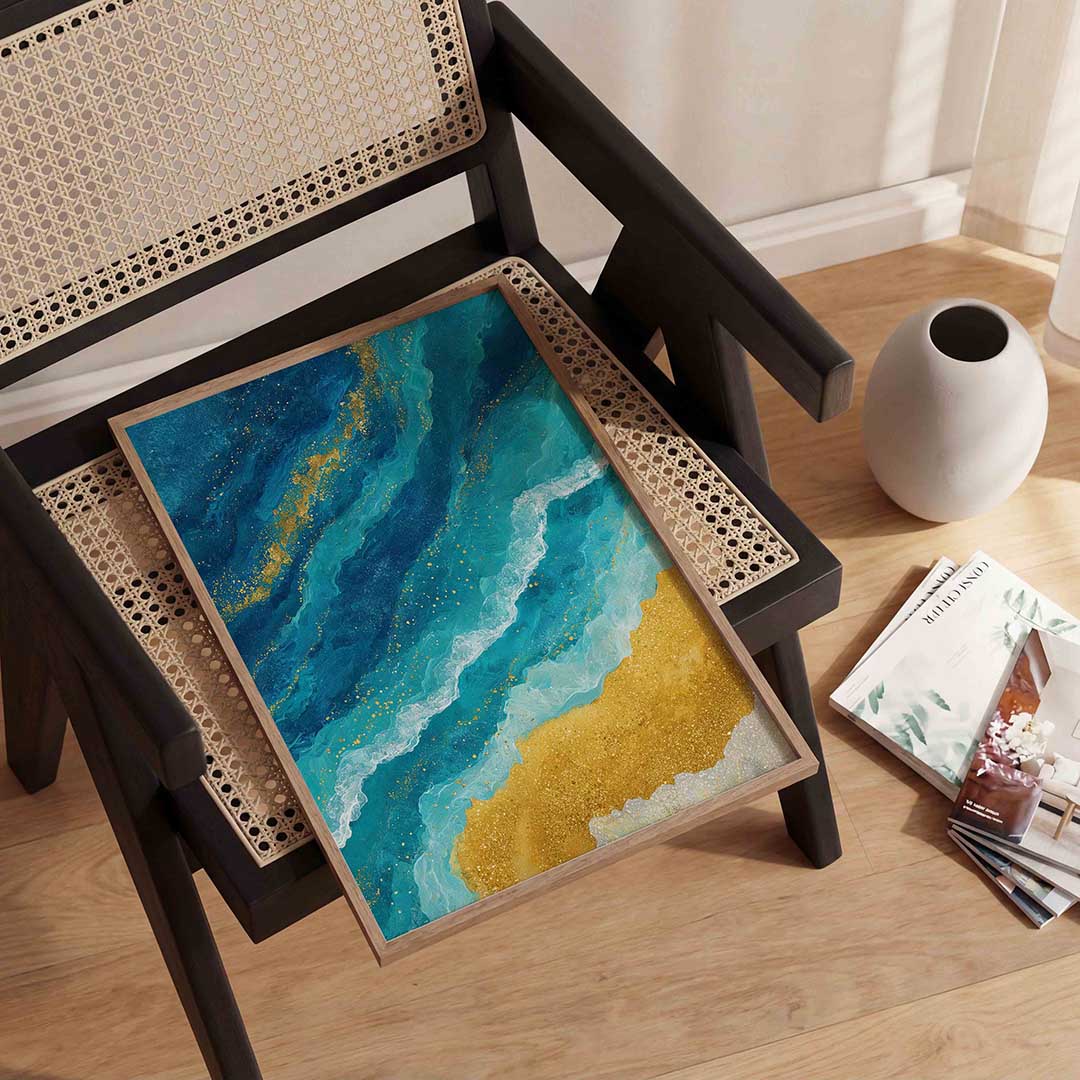 Golvende blauwe en gouden Poster