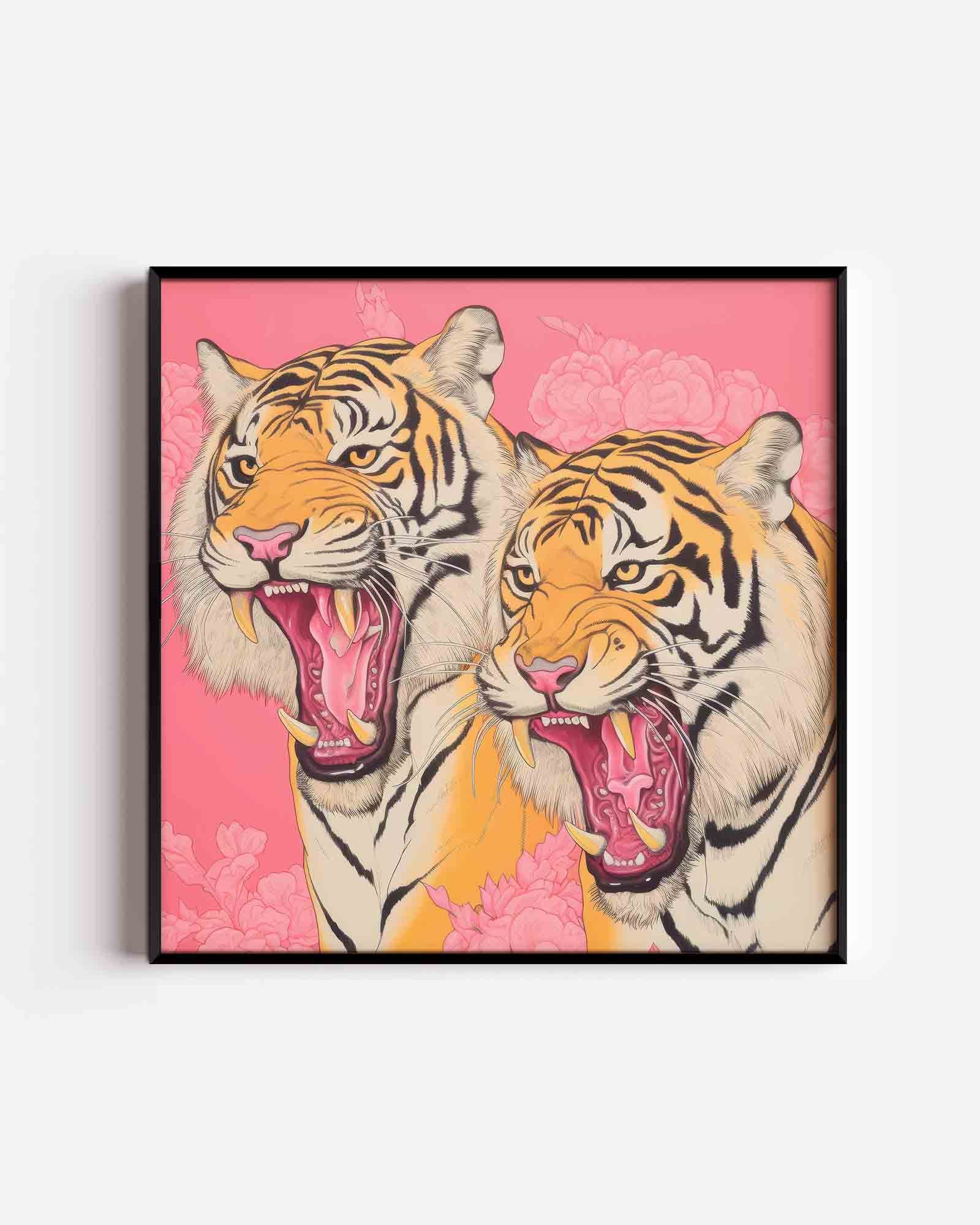 Twee tijgers op roze Poster