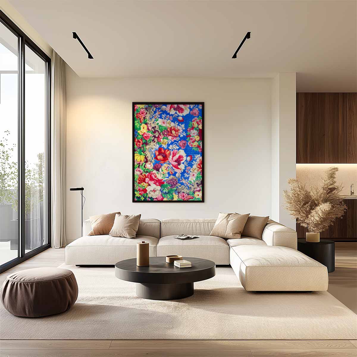 Bloemenpracht op Blauw Kunstwerk-canvas-dibond-plexiglas-wanddecoratie-WallArtistic