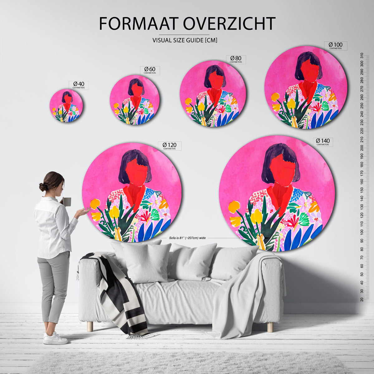 Vrouw met bloemen Muurcirkel