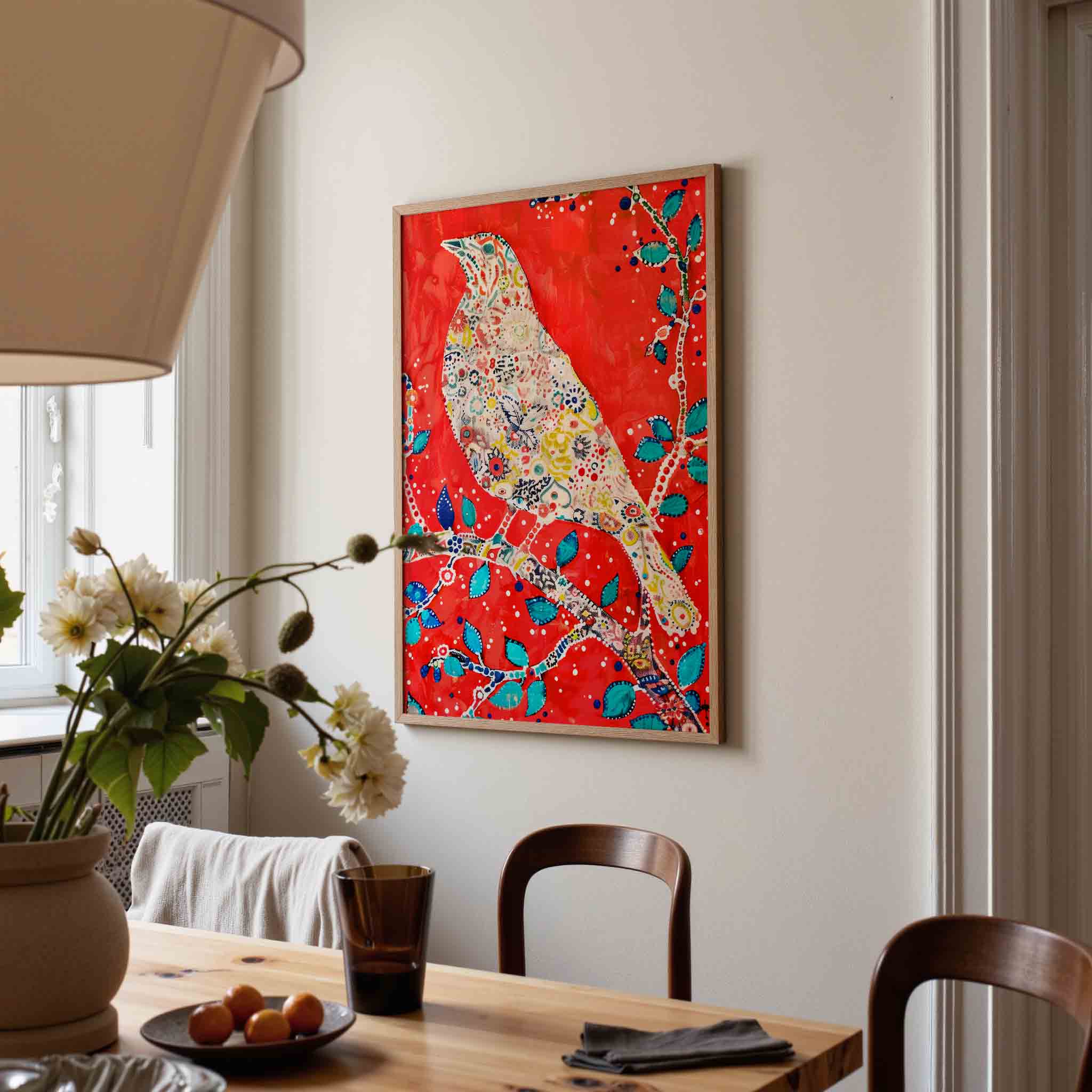 Vogel met bloemenpatroon Poster