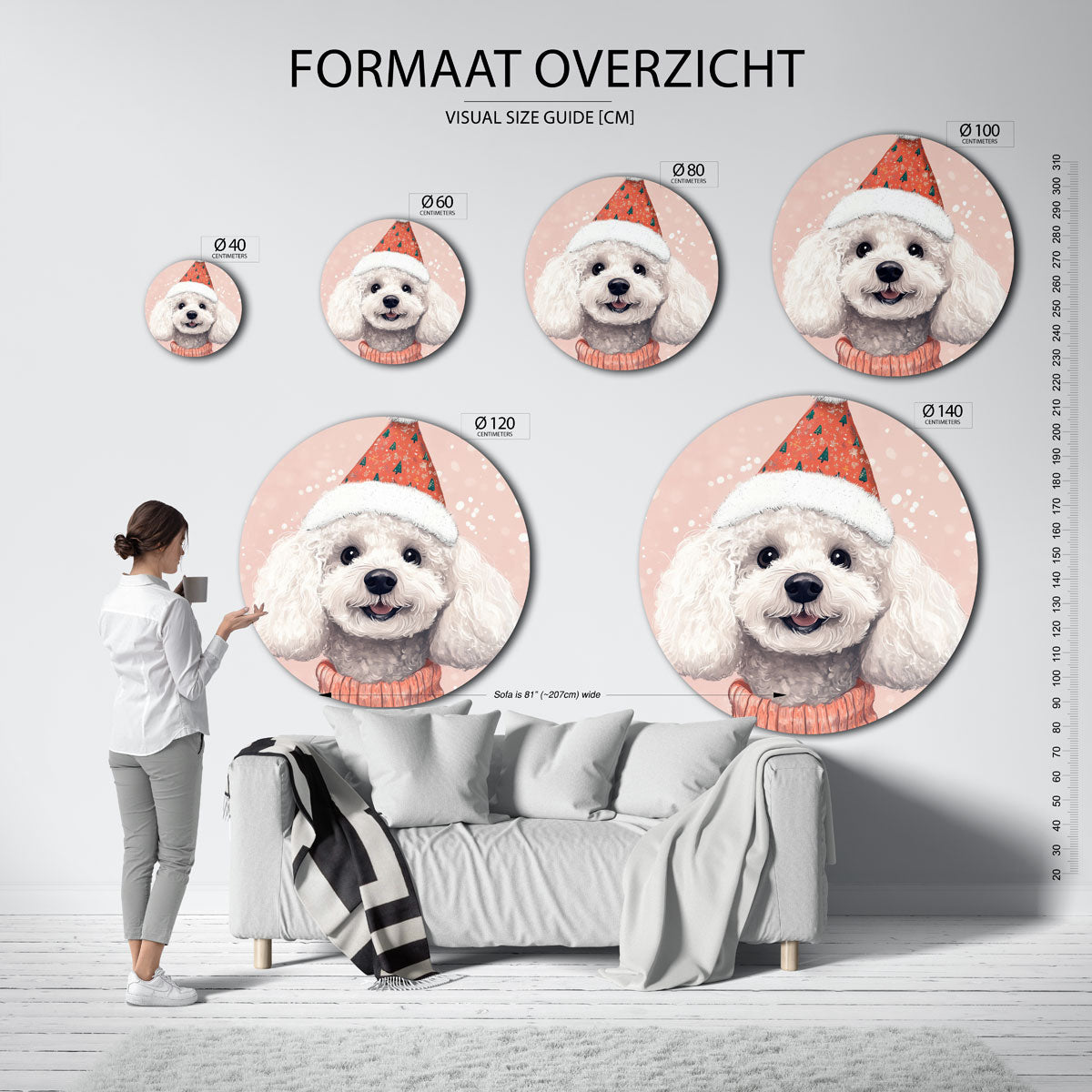 Hond met kerstmuts Muurcirkel