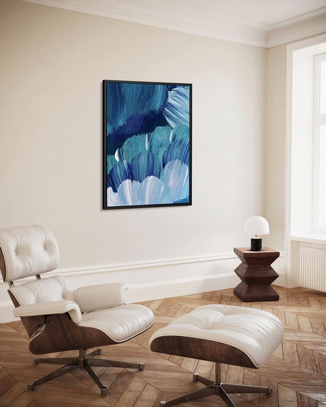 Dynamische blauwe beweging Kunstwerk