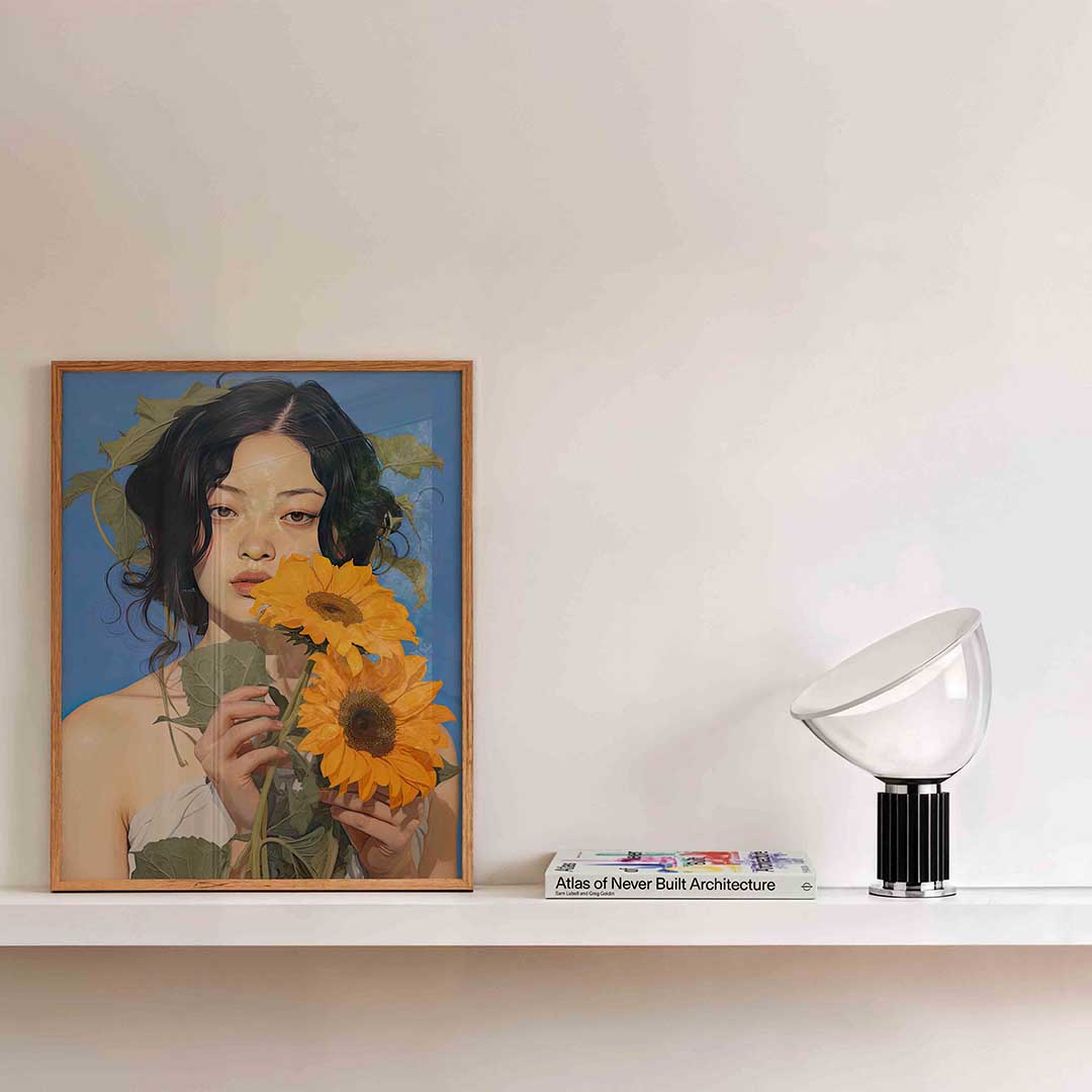 Vrouw met zonnebloemen Poster