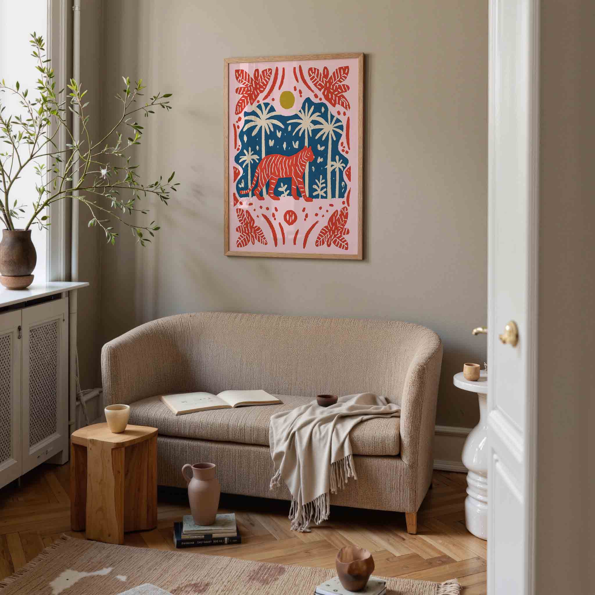 Tijger en palmbomen Poster