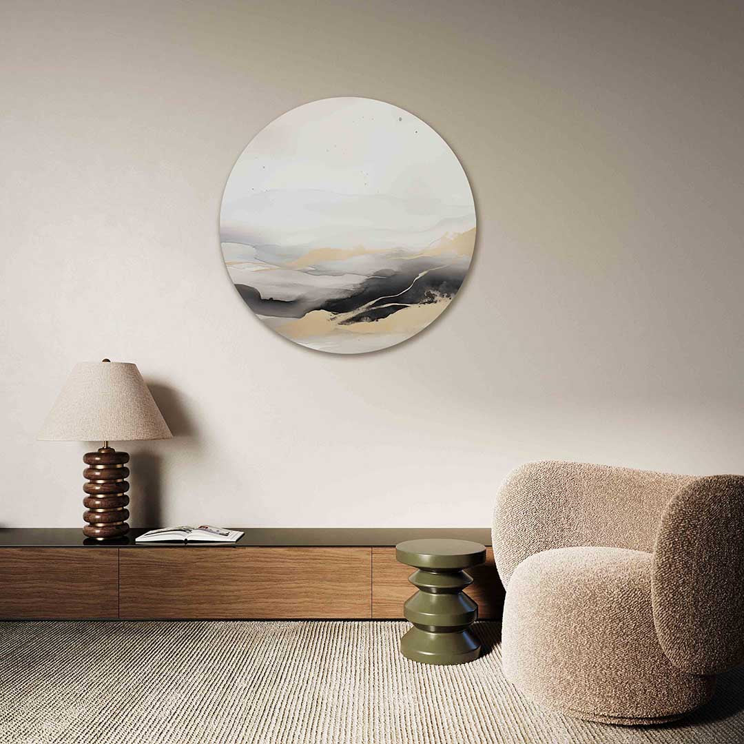 Landschap in beige en zwart Muurcirkel
