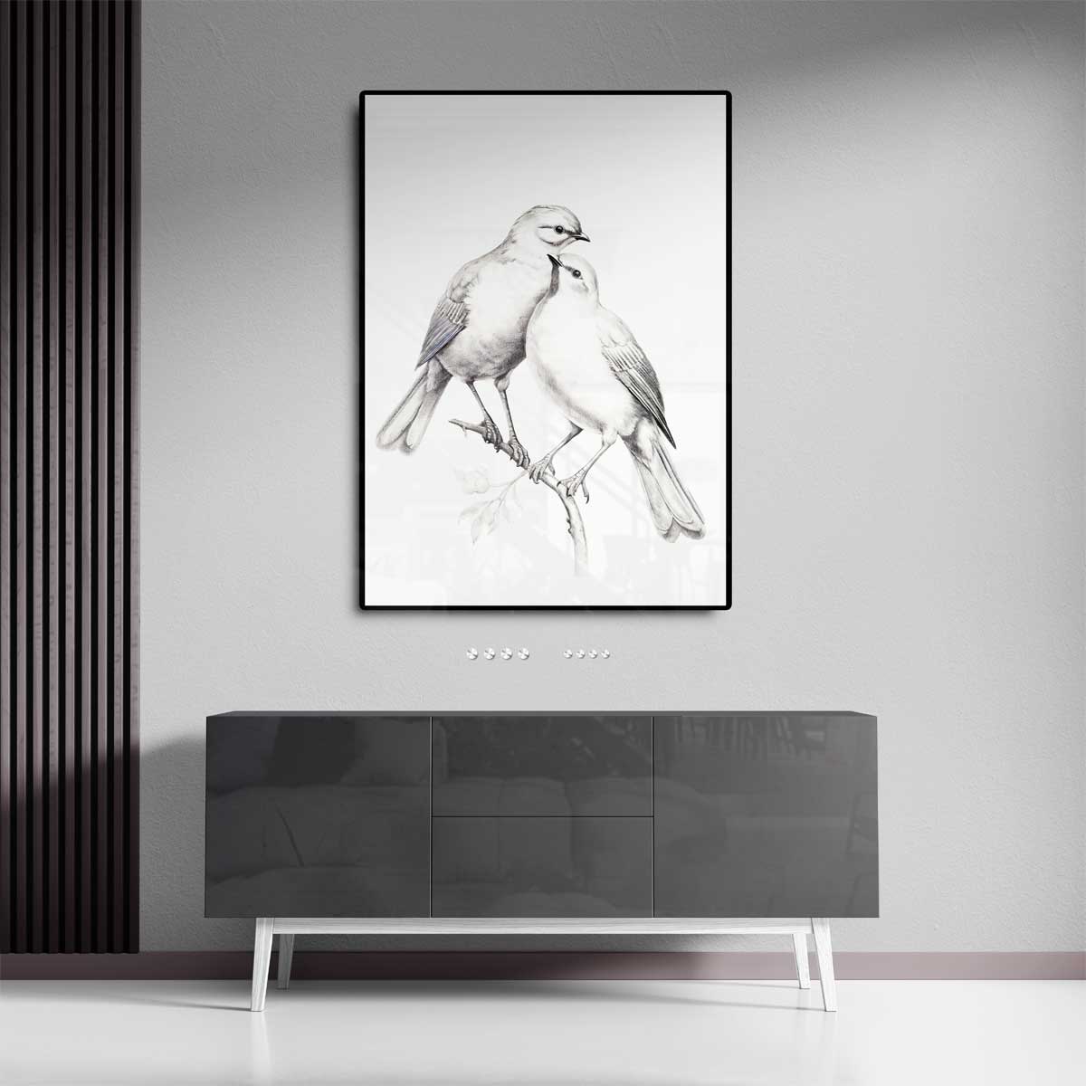 Romantische Vogelschets Kunstwerk-canvas-dibond-plexiglas-wanddecoratie-WallArtistic