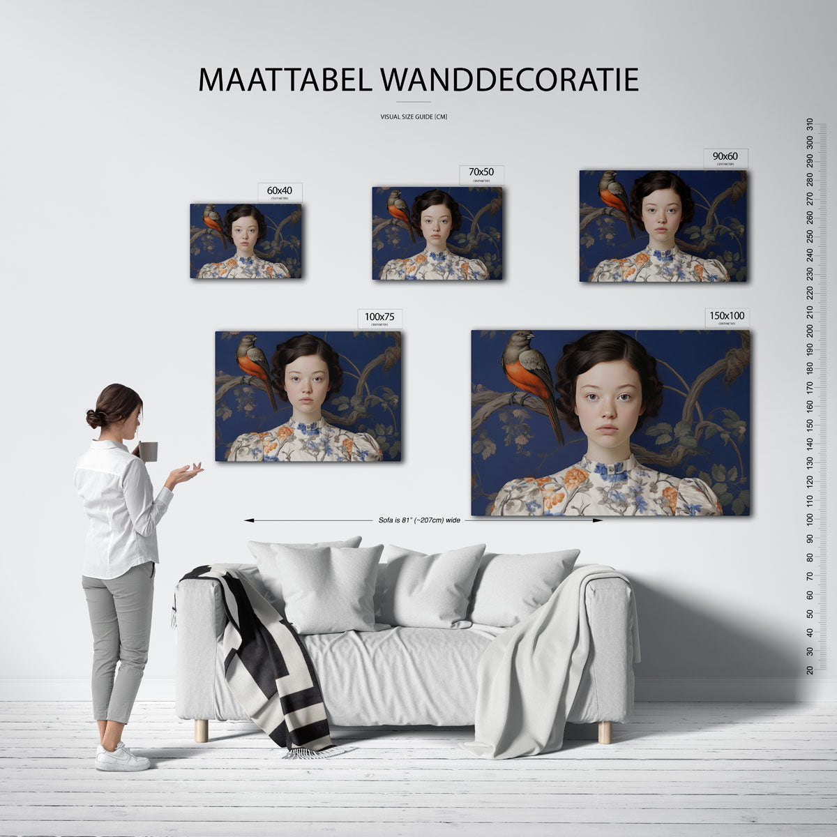 Vogel en meisje portret Kunstwerk