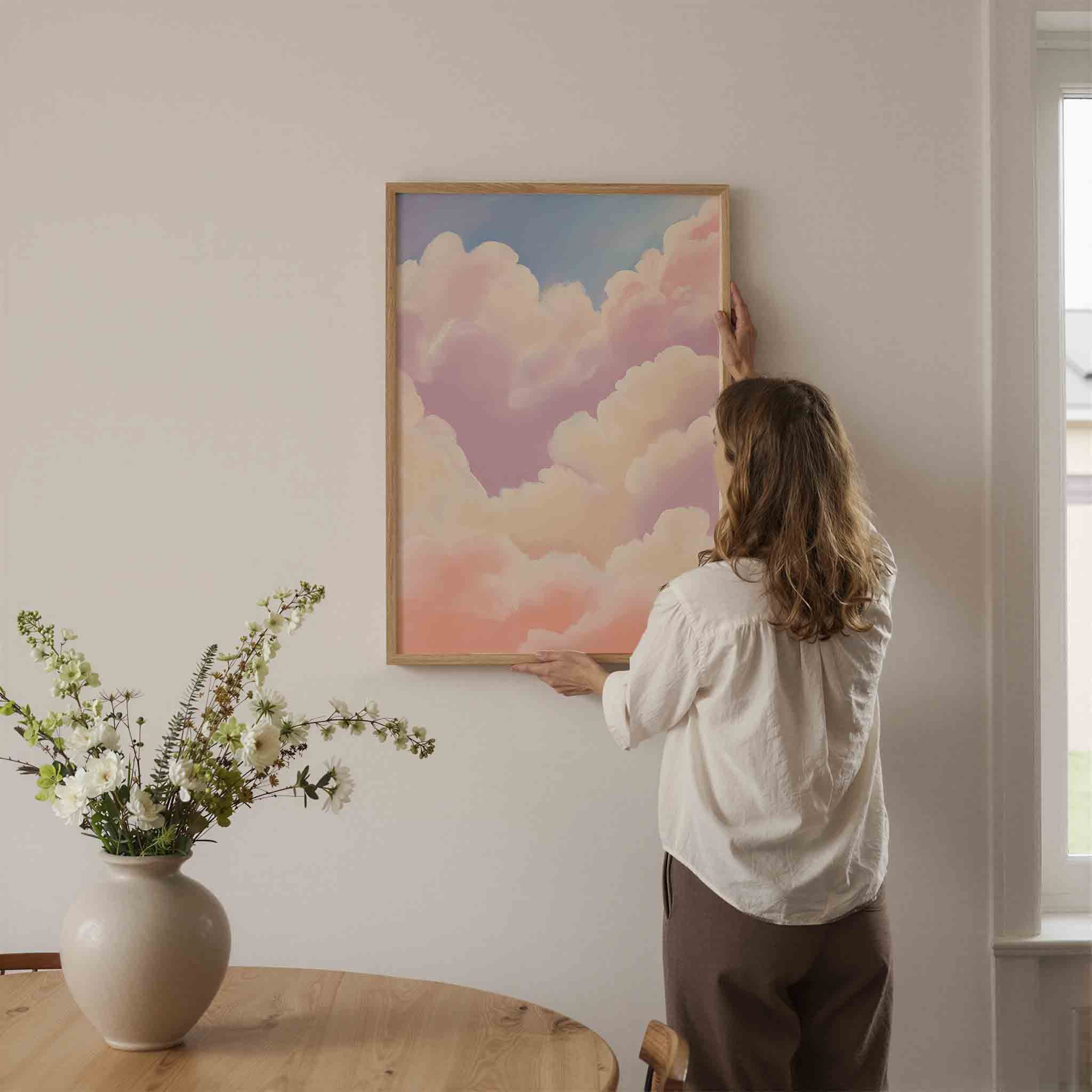 Zachtroze wolken Poster