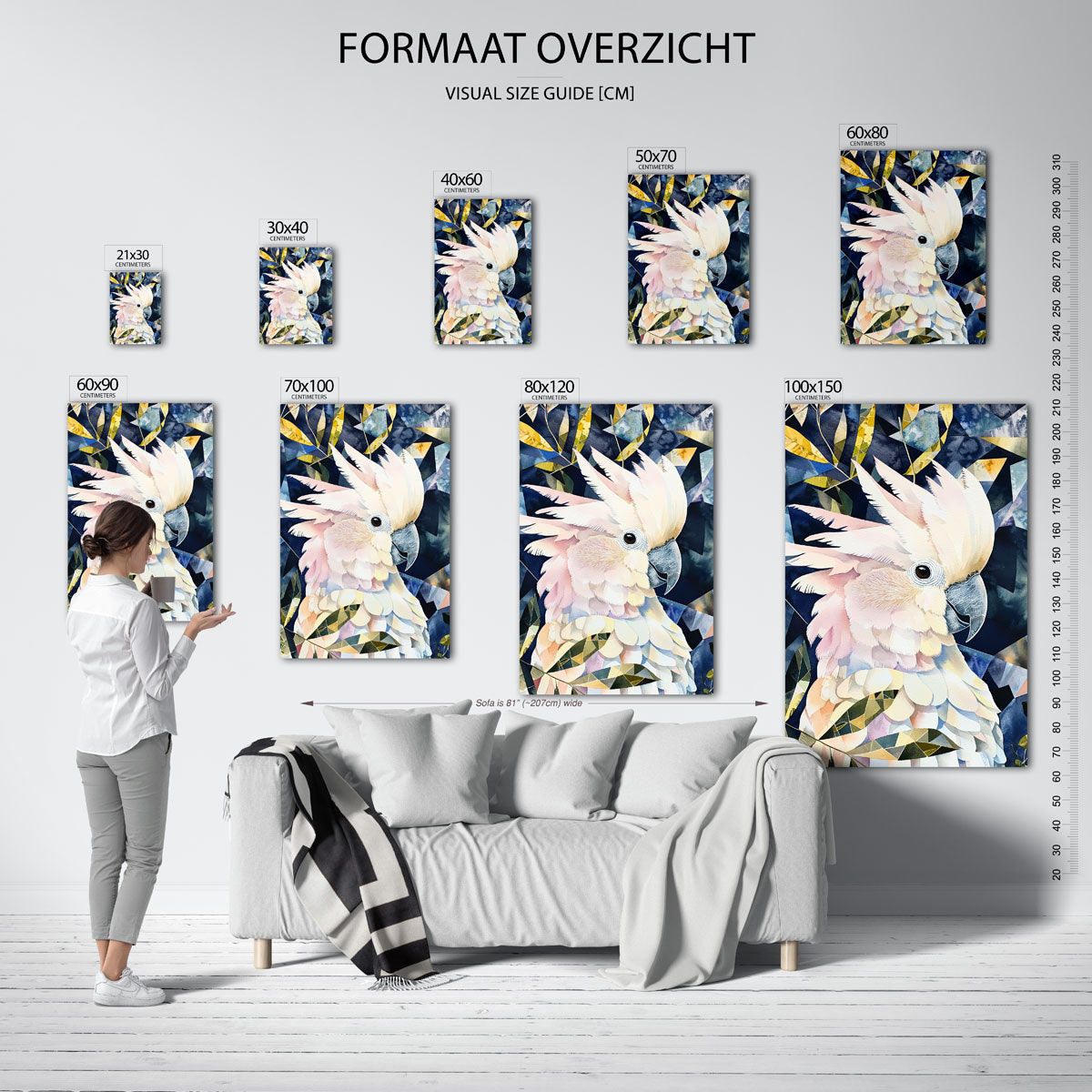Papegaai met geometrische bladeren Poster