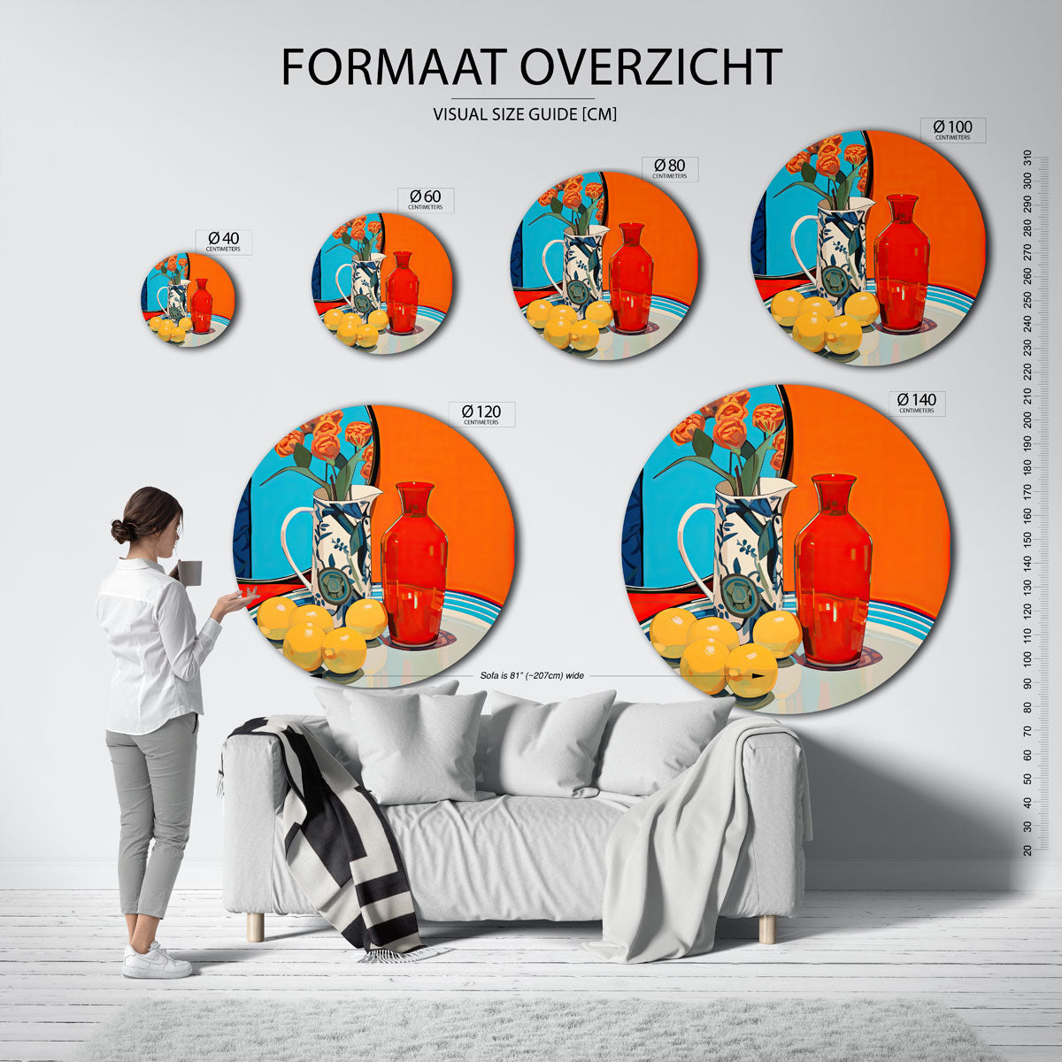 Stilleven met bloemen en fruit Muurcirkel