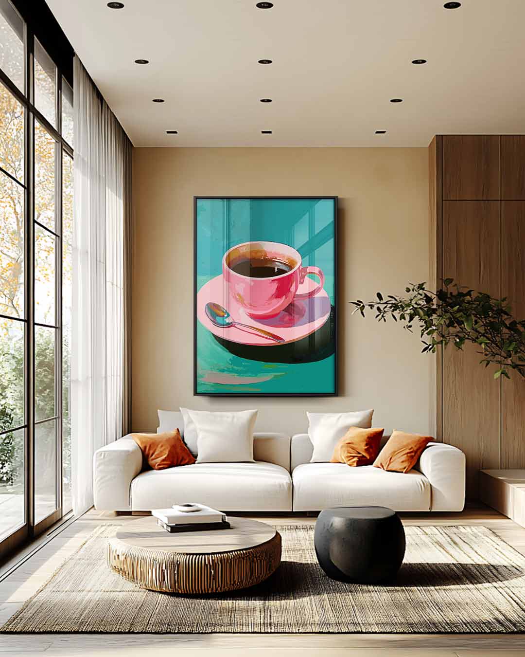 Koffie in een Roze Kopje Kunstwerk-canvas-dibond-plexiglas-wanddecoratie-WallArtistic
