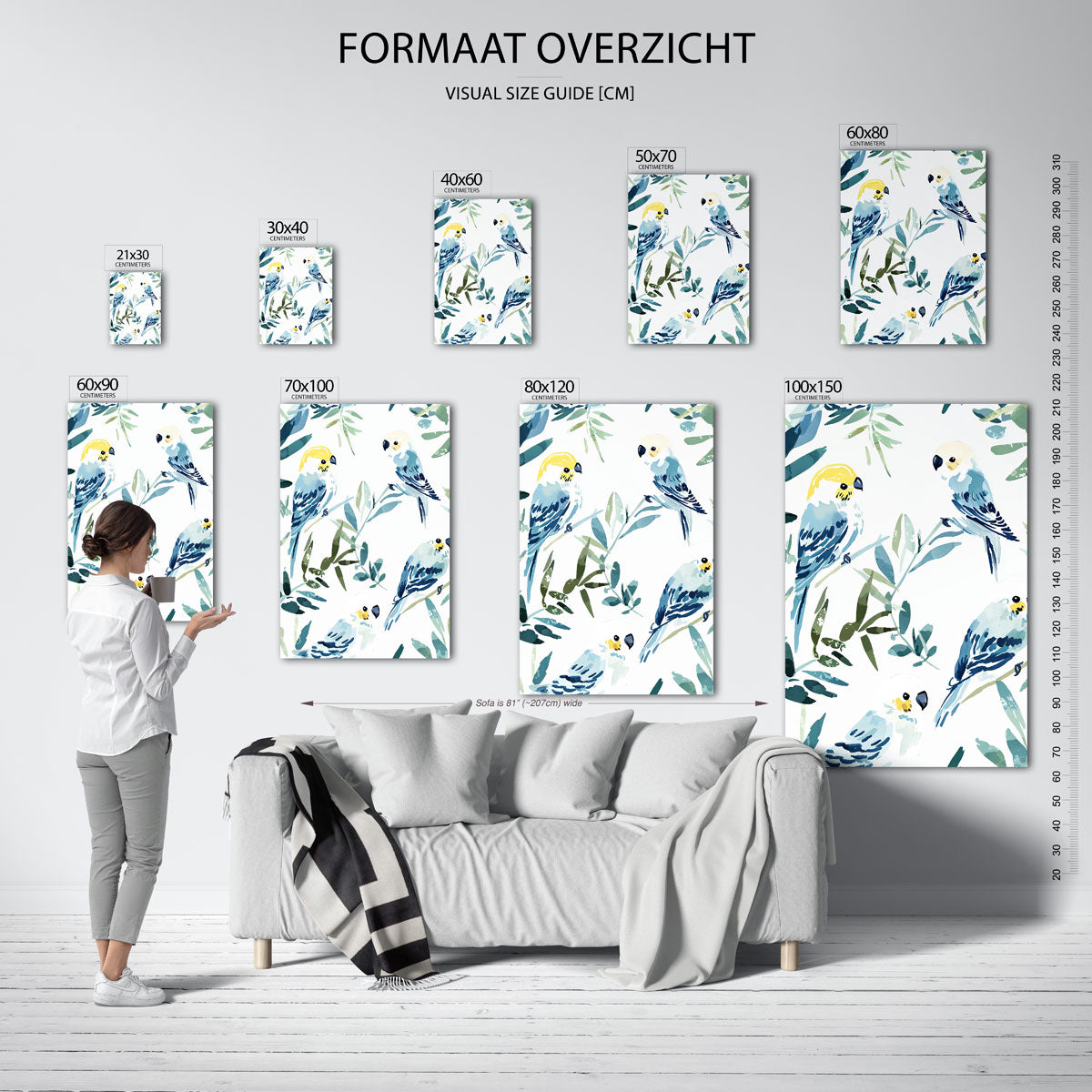 Papegaaien en bladeren Poster