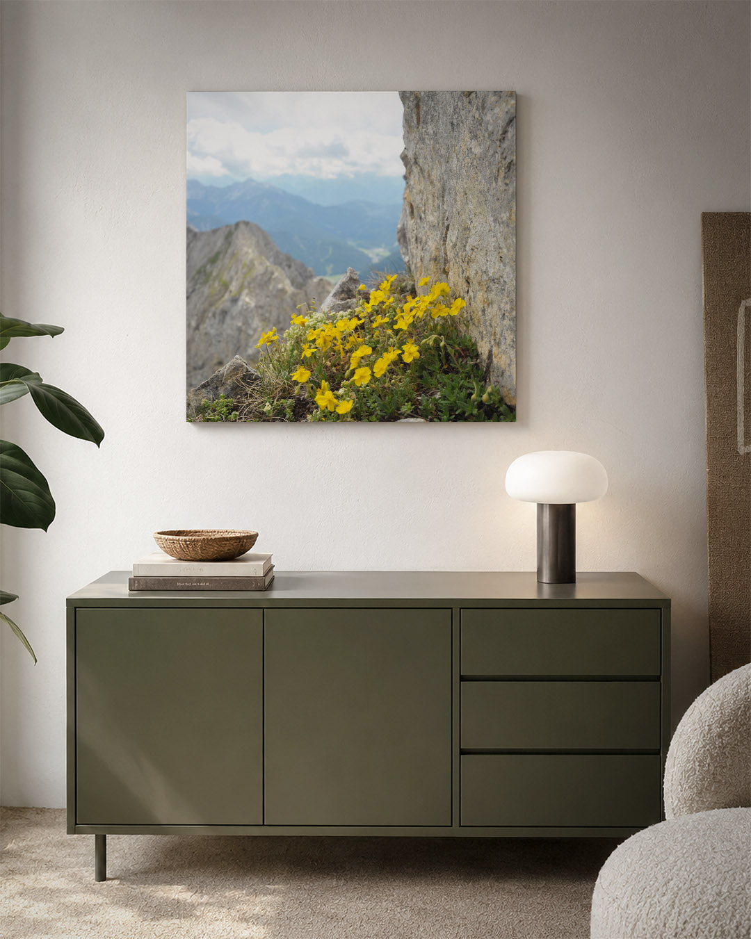 Bergbloemen en rotsen Kunstwerk