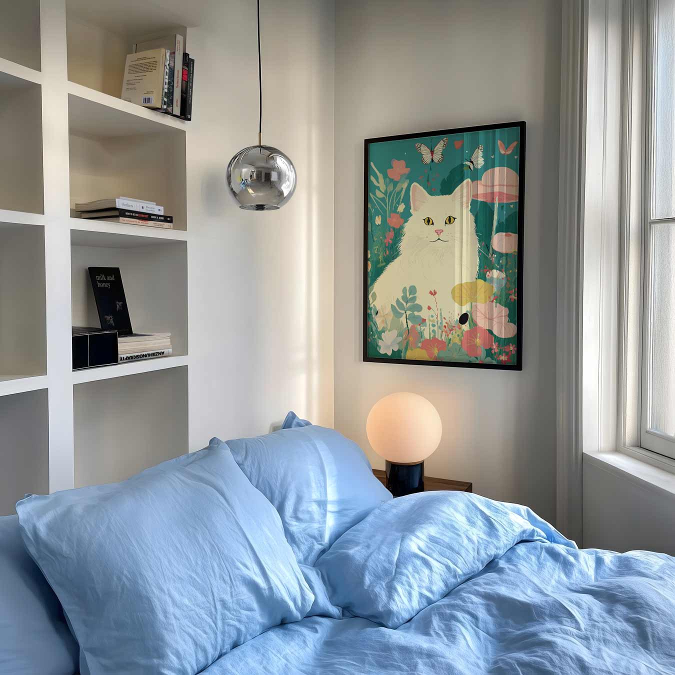 Dromerige Kat in Bloementuin Poster-WallArtistic
