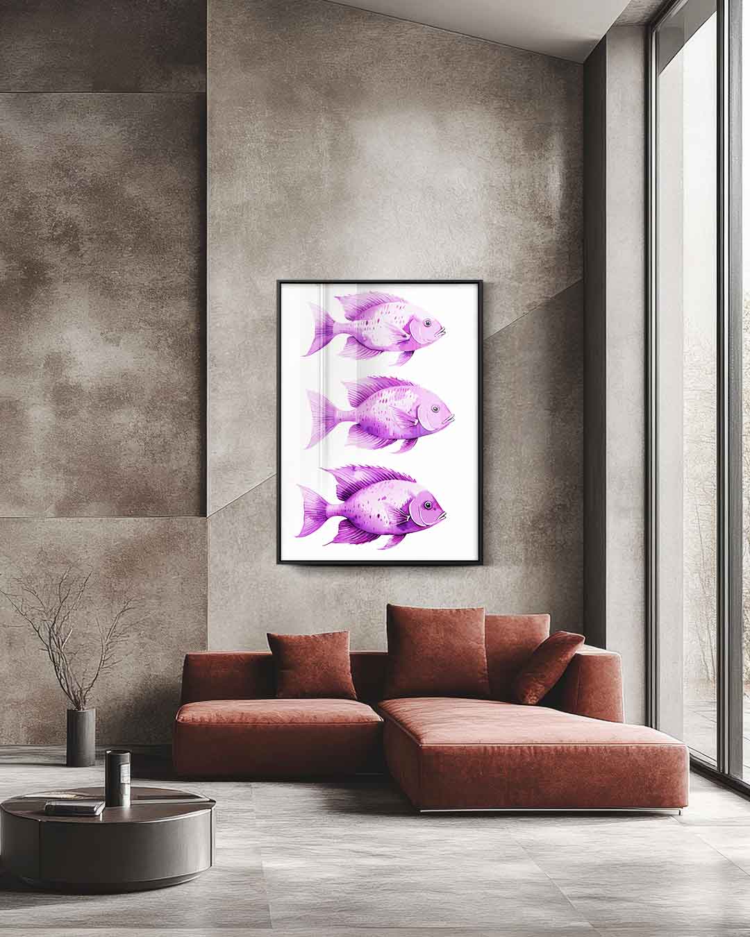 Speelse Paarse Vistrio Kunstwerk-canvas-dibond-plexiglas-wanddecoratie-WallArtistic
