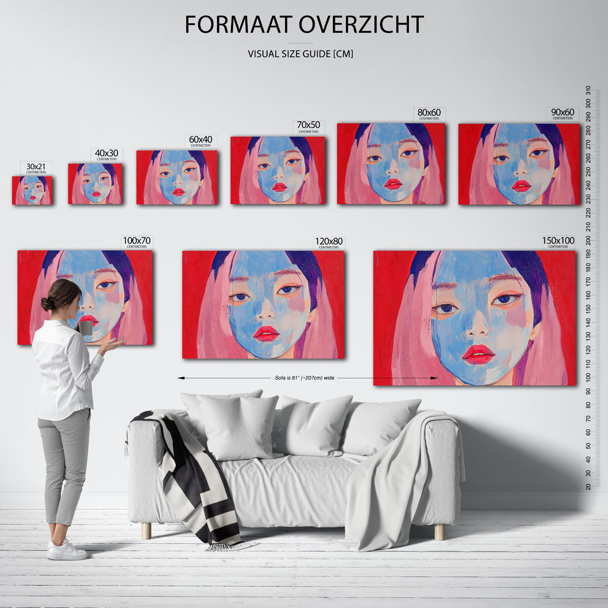 Portret met blauwe en roze tinten Poster