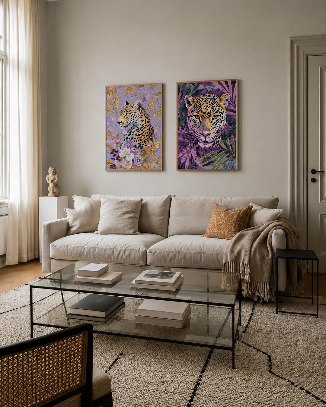 Luipaard en bloemen Posterset