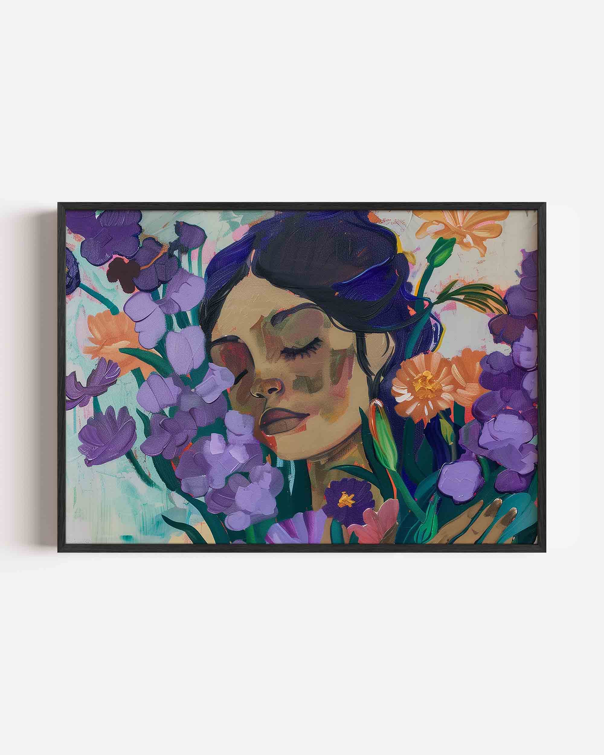 Bloemen en vrouw Poster