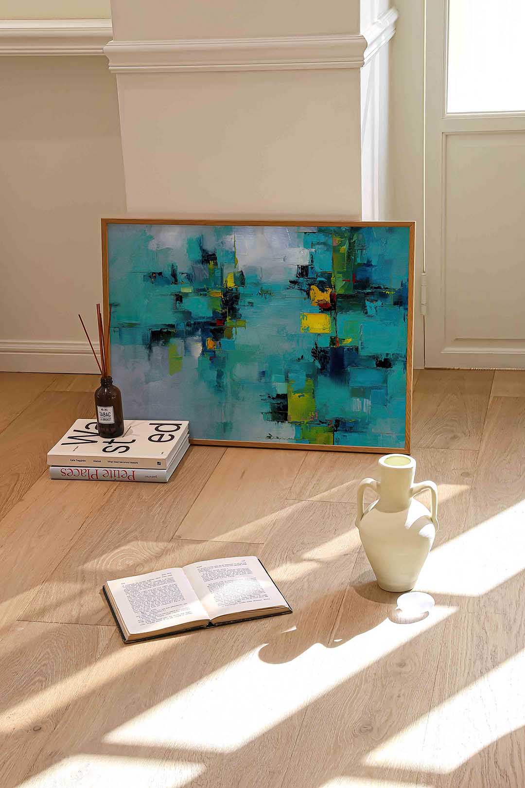Abstracte blauwe compositie Poster