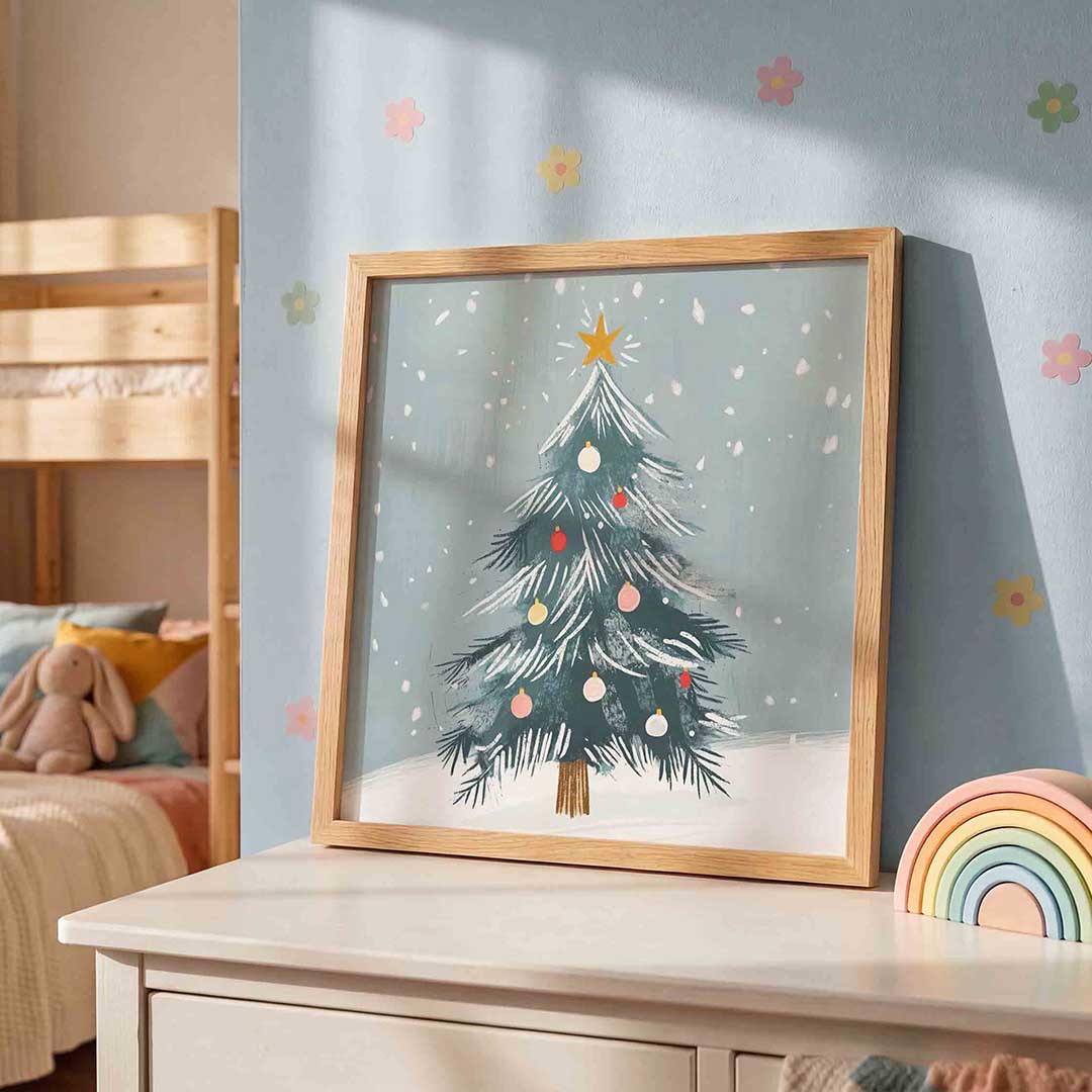 Kerstboom met sneeuw Poster