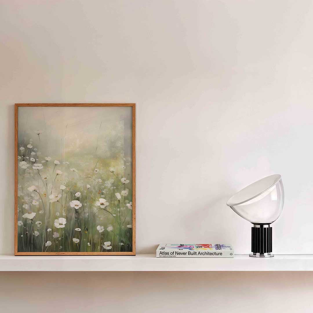 Witte bloemen in veld Poster